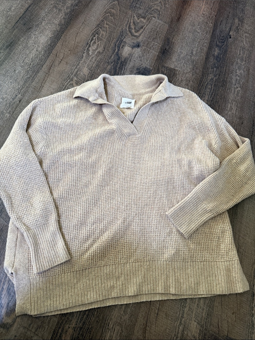 Aerie Collared Knit Pullover Sweater in Light Beige - Womens